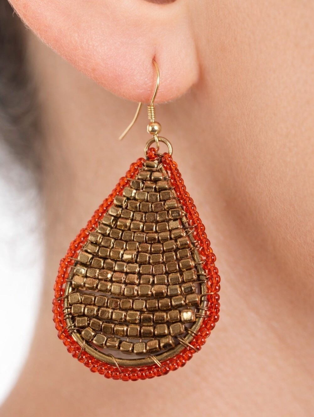 Women's Gold Teardrop Beaded Hoop Earrings - Colorful  Fashion Jewelry, 2.75"